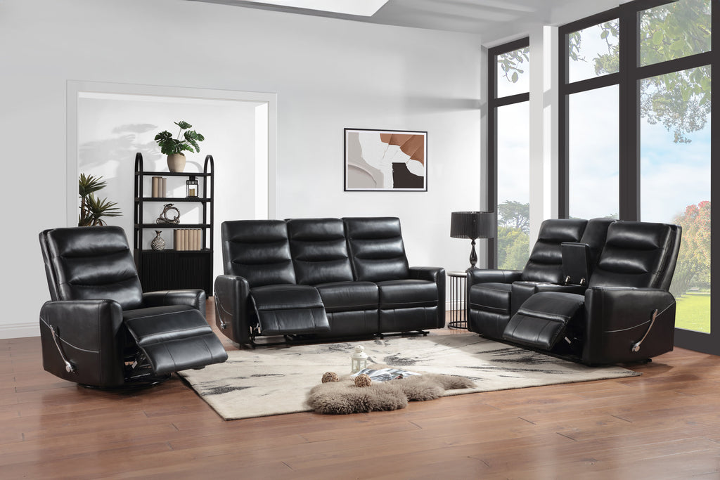 Takami Swivel Recliner - Black / Vegan Leather