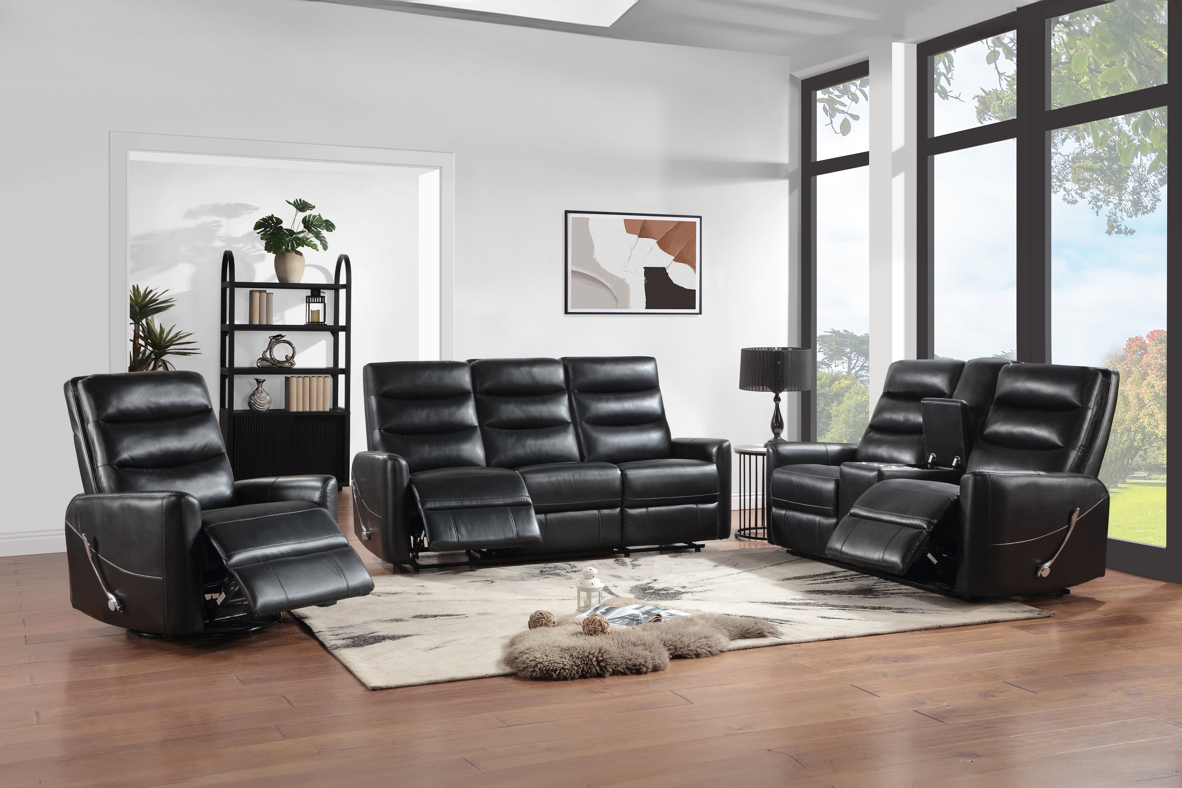 Takami Swivel Recliner - Black / Vegan Leather