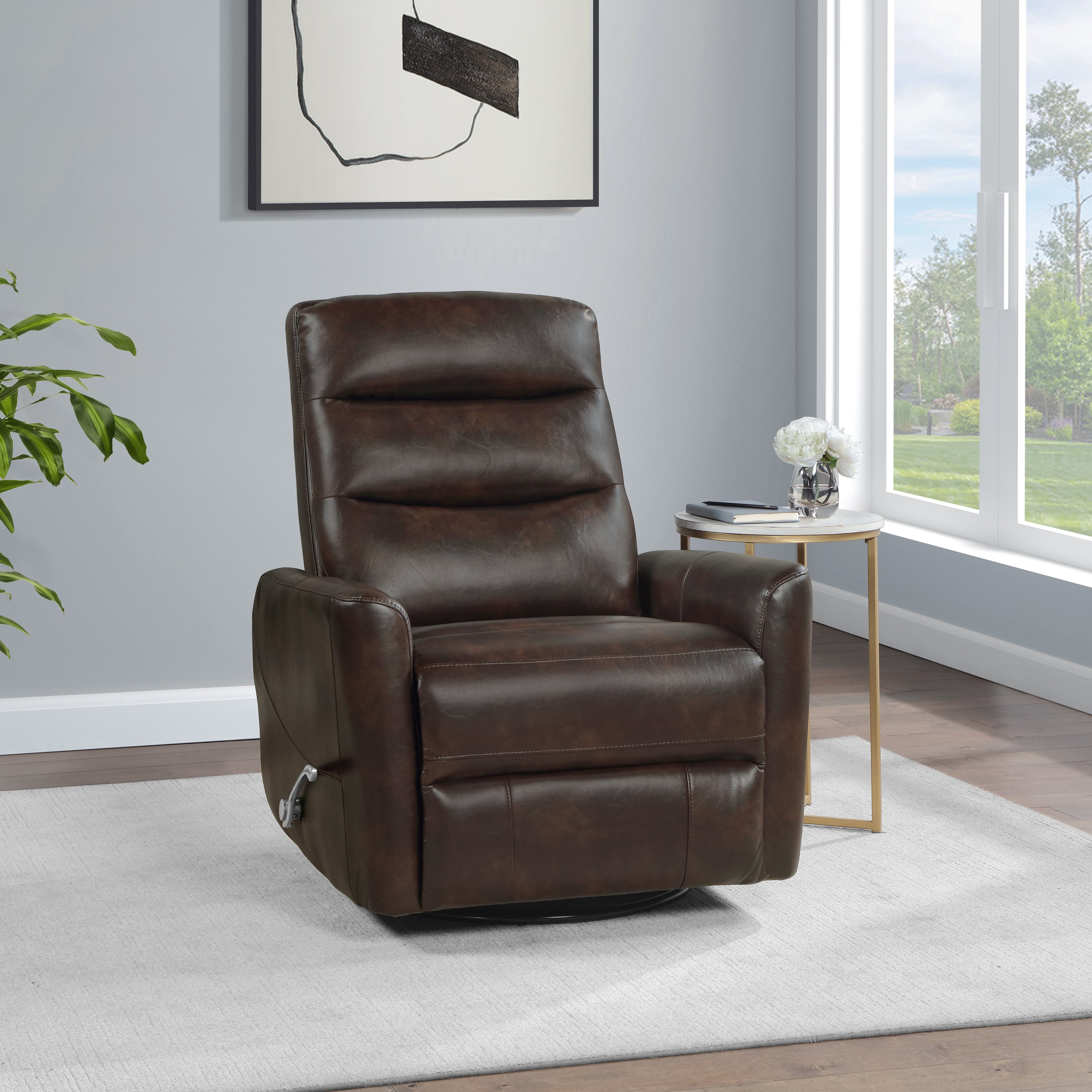 Takami Swivel Recliner - Brown / Vegan Leather