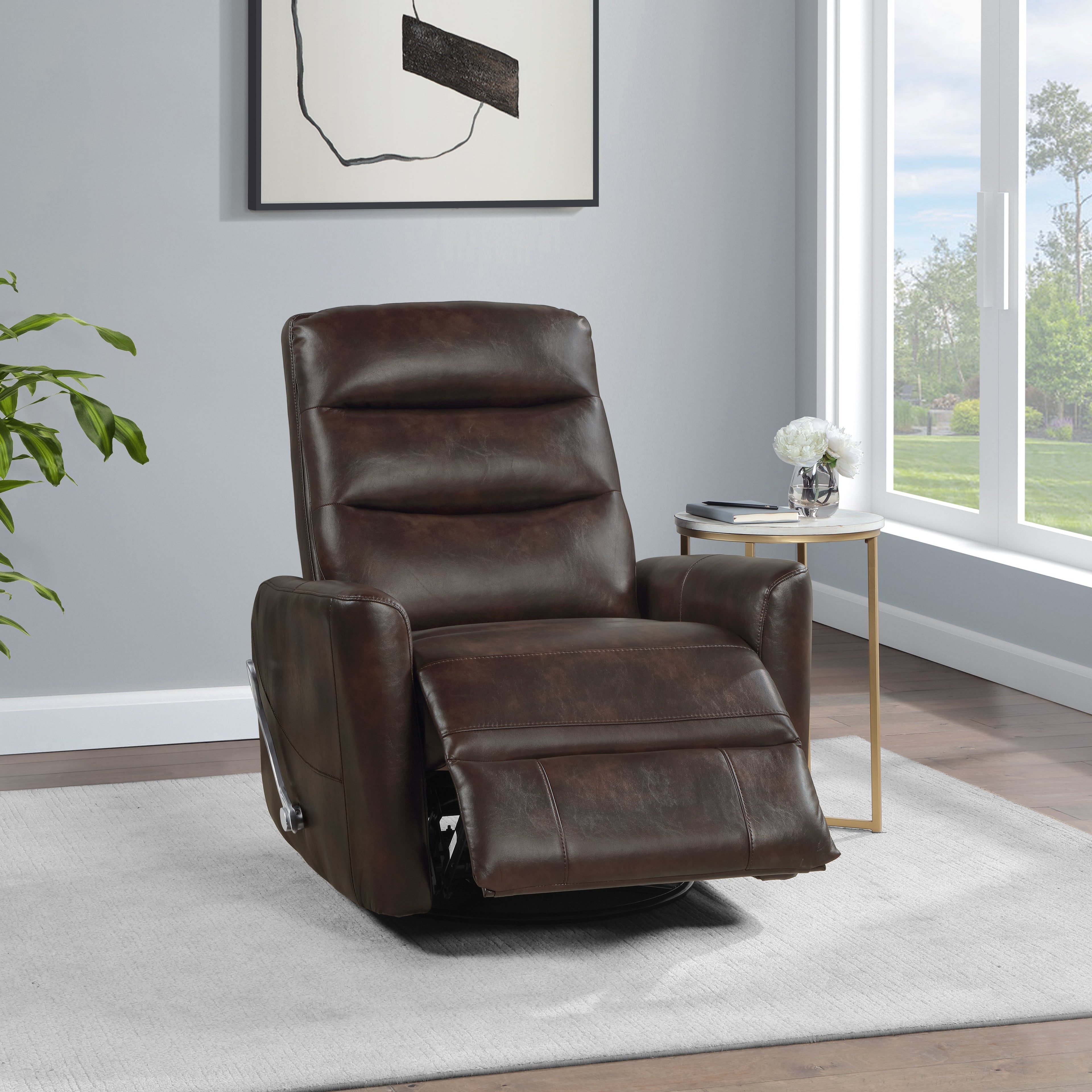 Takami Swivel Recliner - Brown / Vegan Leather