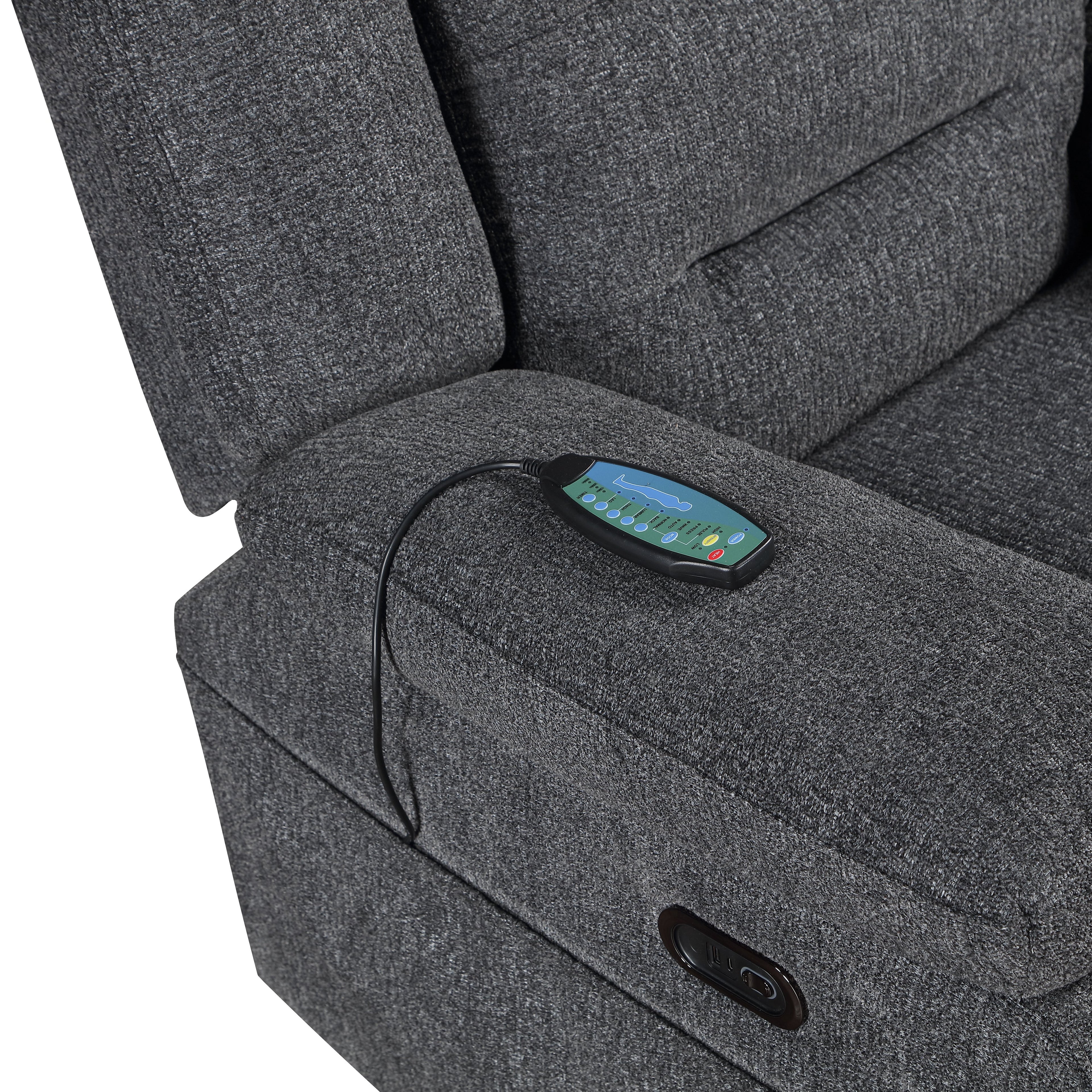 Redondo Glider Recliner w/Heat, Massage, Pwr Fr -Dk Gray