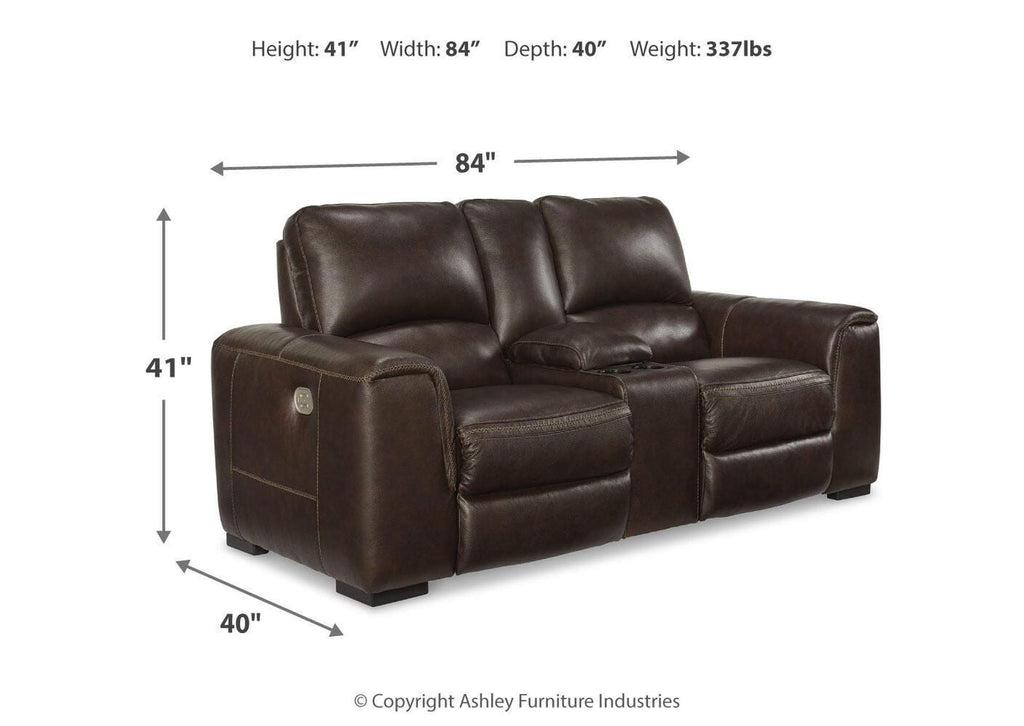Alessandro Power Reclining Loveseat with Console dimensions