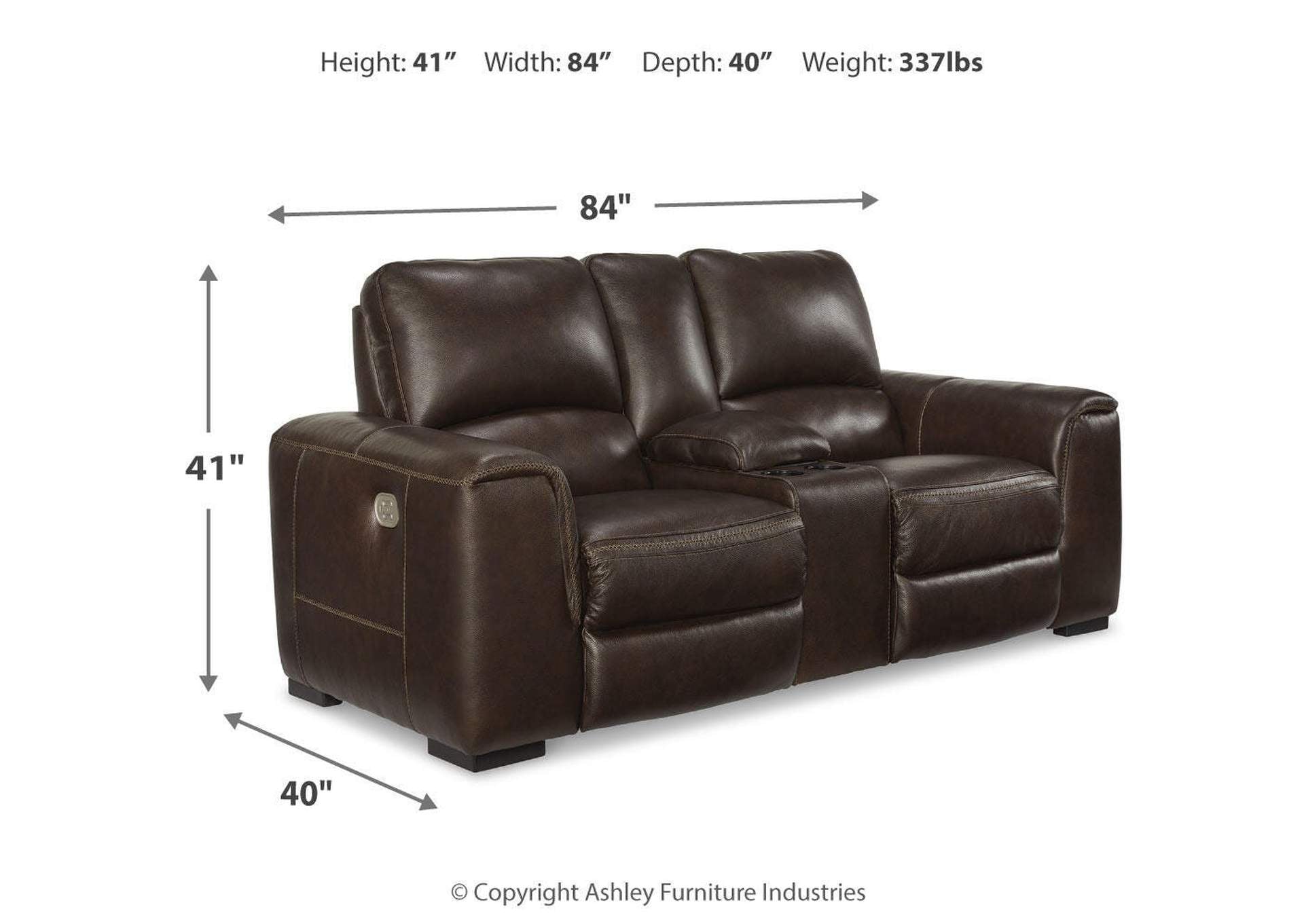 Alessandro Power Reclining Loveseat with Console dimensions