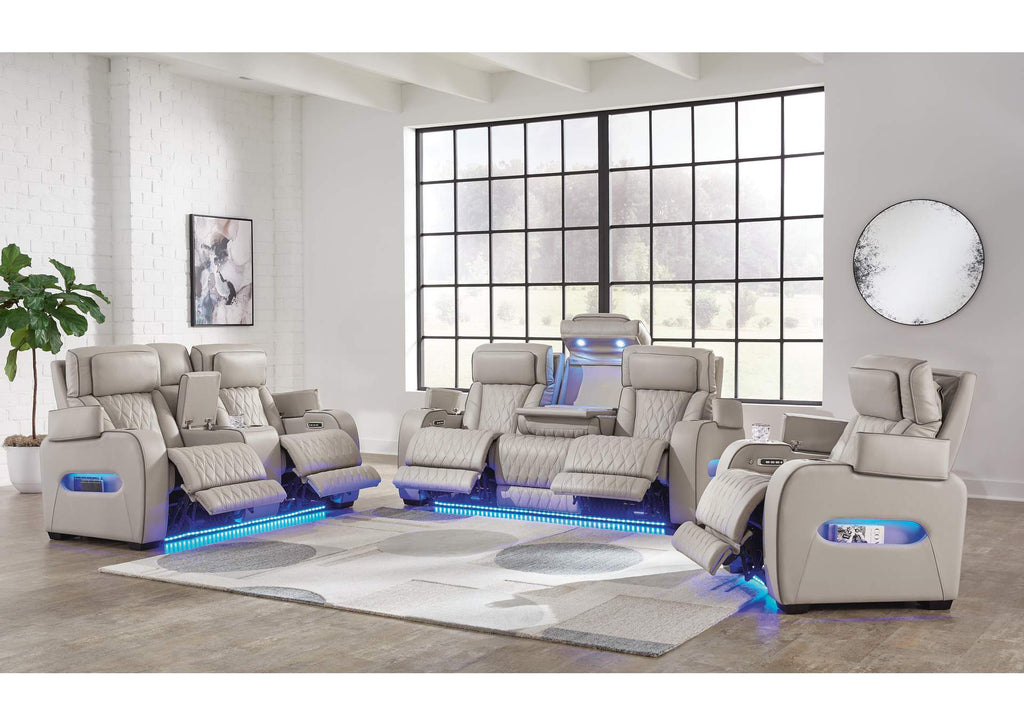 Boyington Dual Power Leather Sofa, Loveseat and Recliner