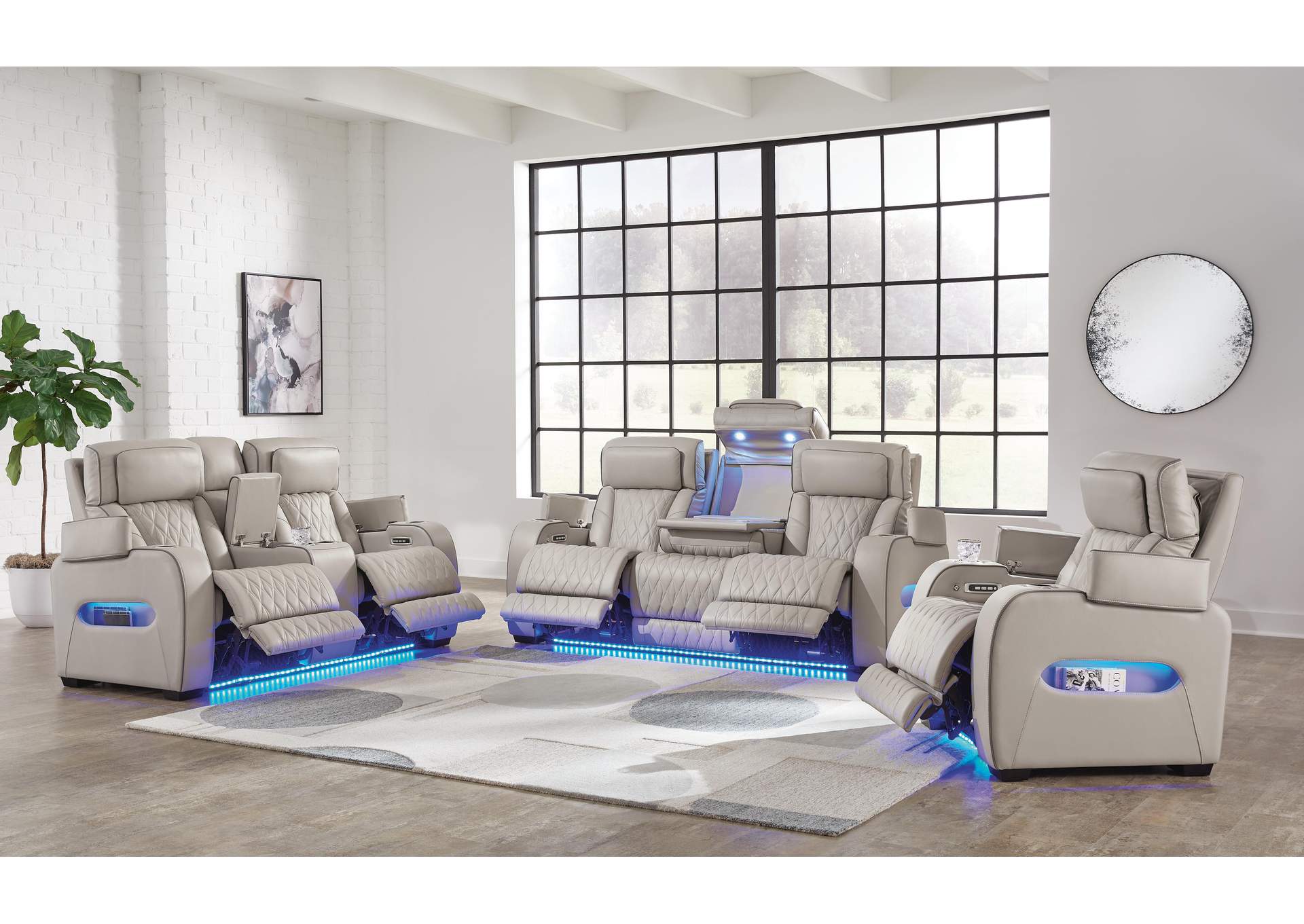 Boyington Dual Power Leather Sofa, Loveseat and Recliner