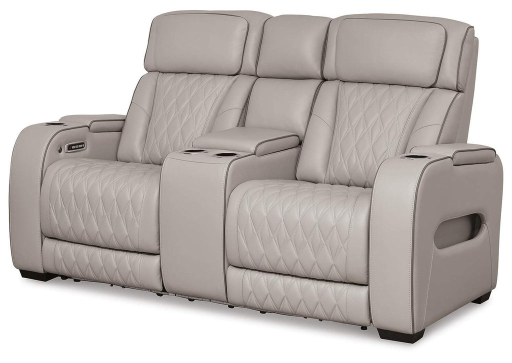Boyington Dual Power Leather Sofa, Loveseat and Recliner angled view