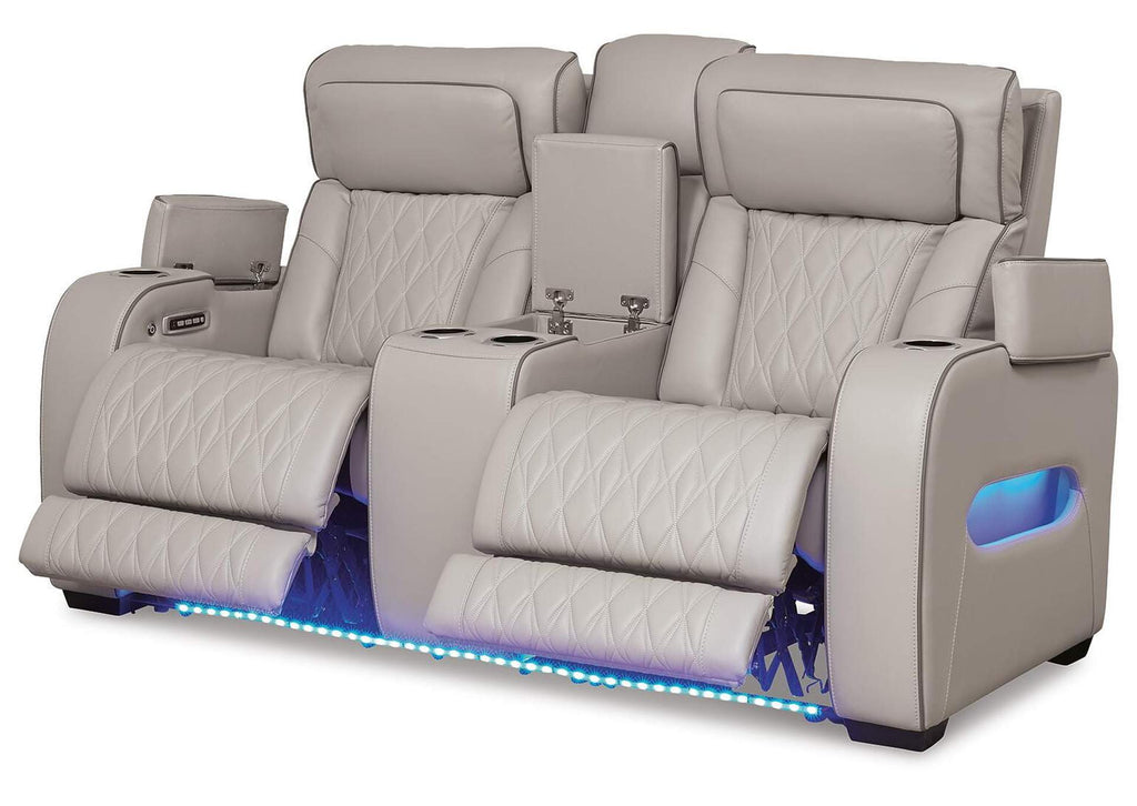 Boyington Dual Power Leather Sofa, Loveseat and Recliner angled view