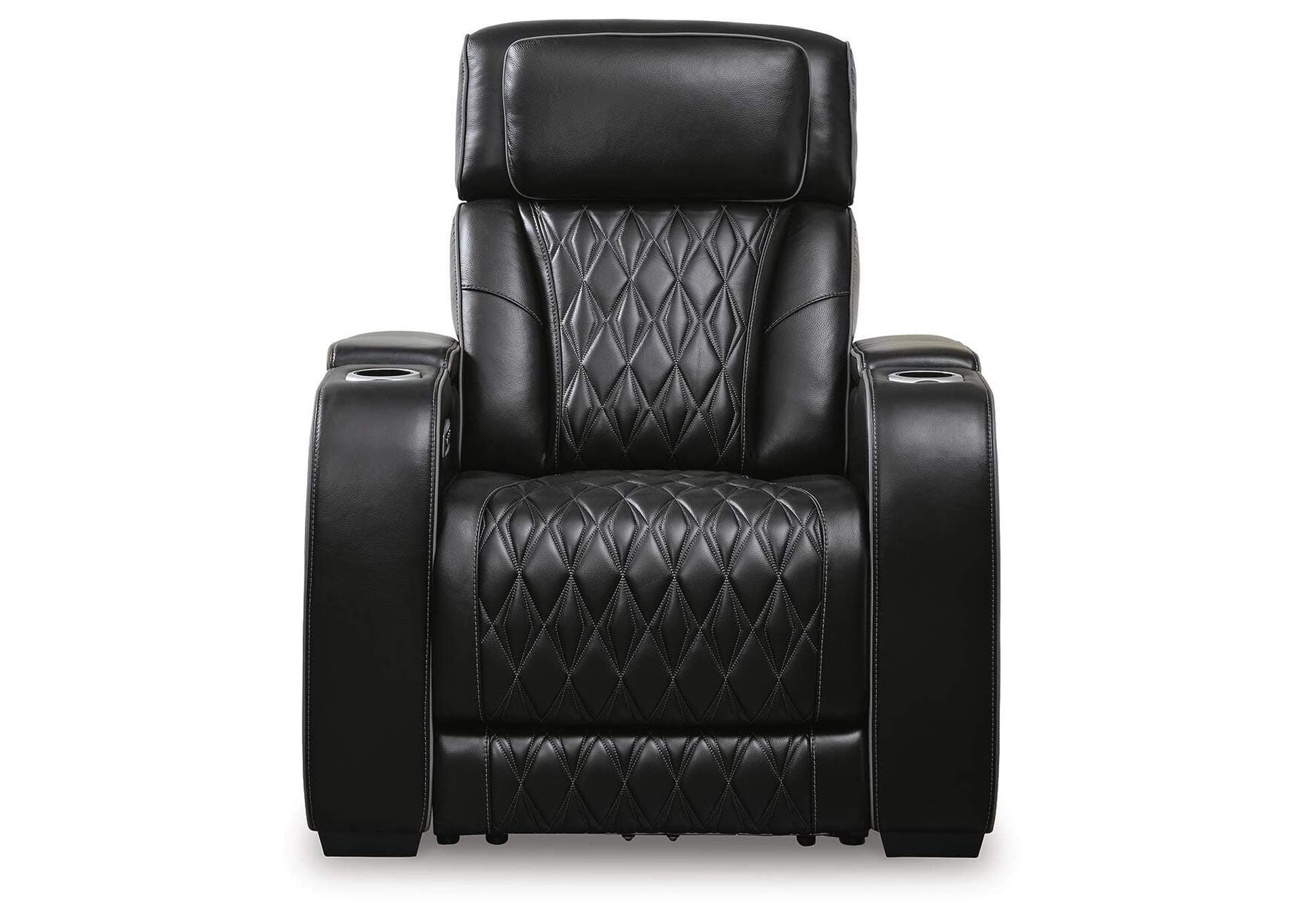 Boyington Dual Power Leather Sofa, Loveseat and Recliner front view