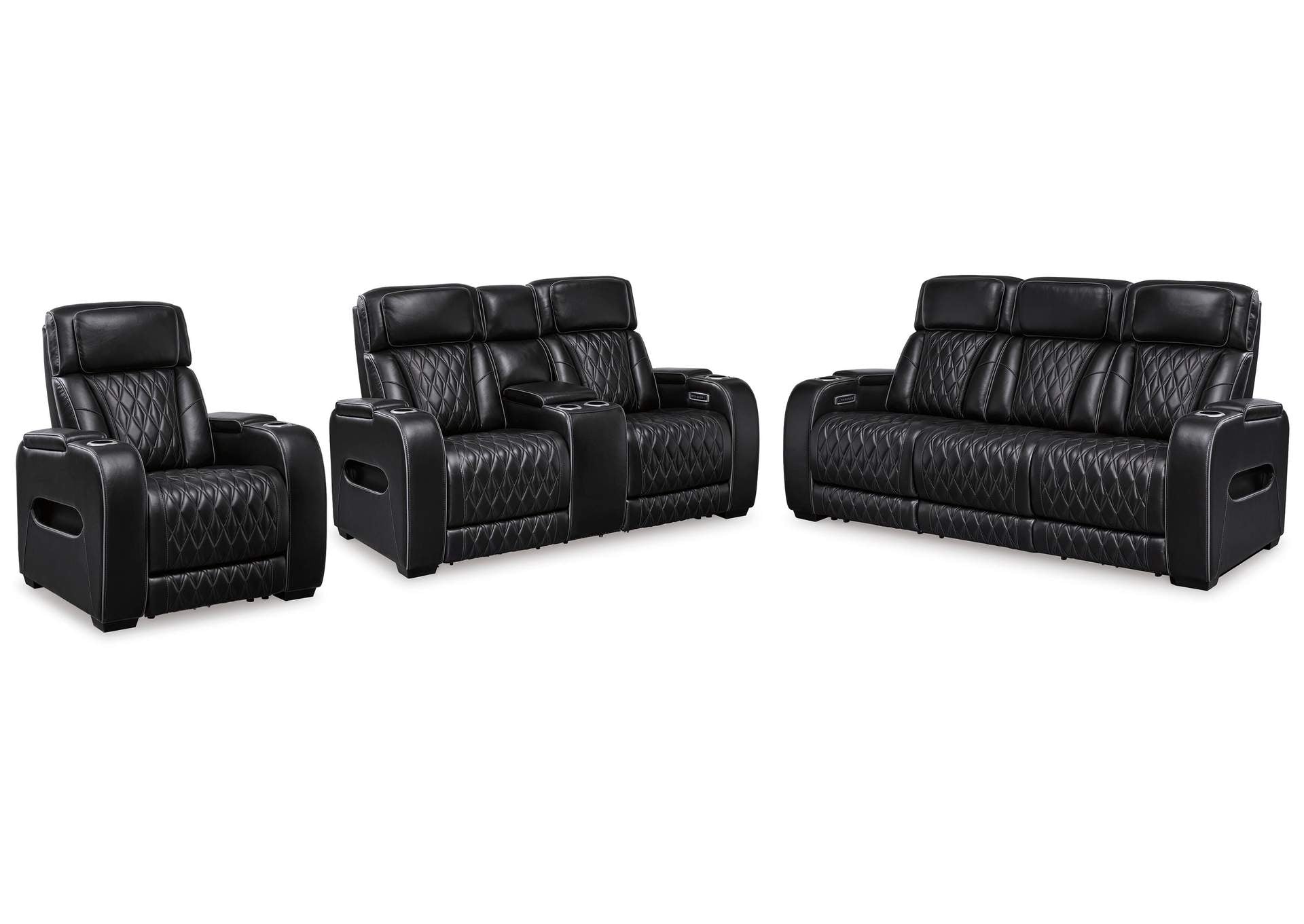 Boyington Dual Power Leather Sofa, Loveseat and Recliner