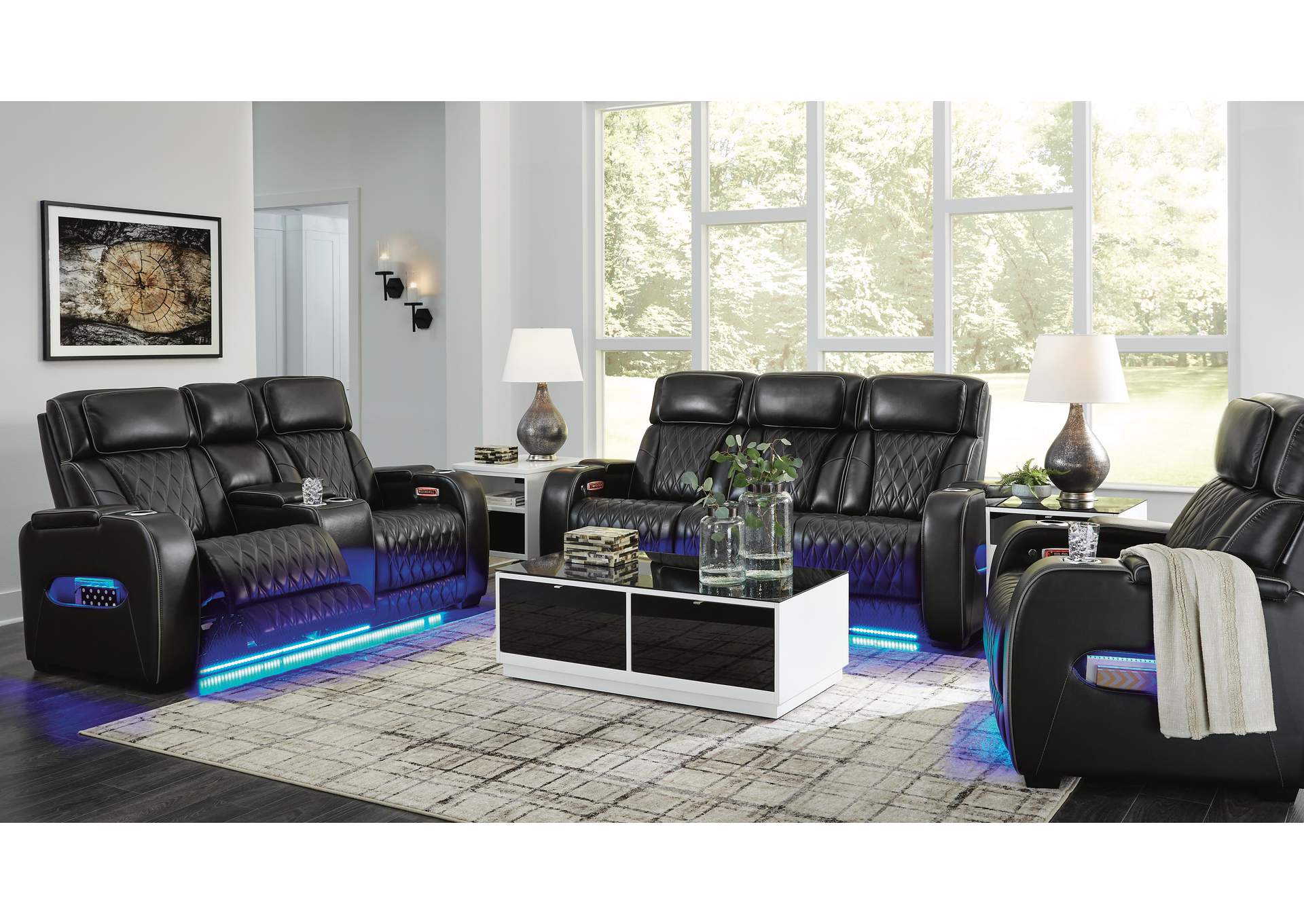 Boyington Dual Power Leather Sofa, Loveseat and Recliner