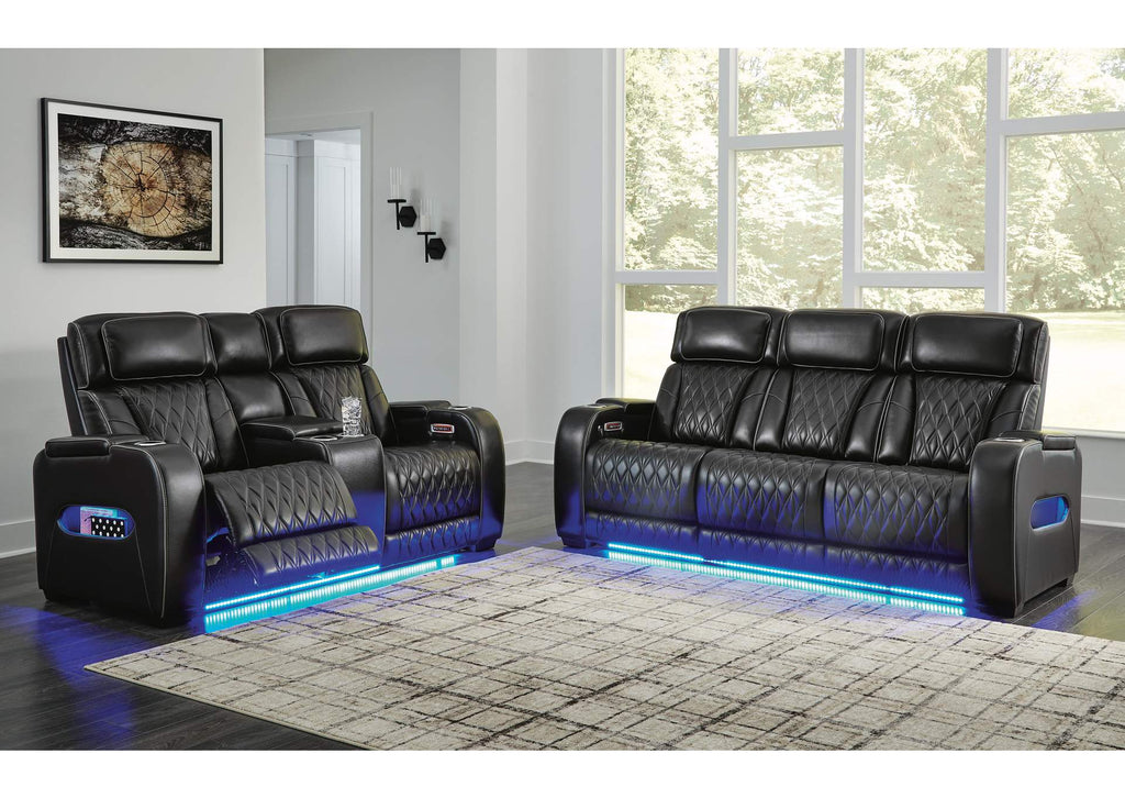Boyington Dual Power Leather Sofa, Loveseat and Recliner