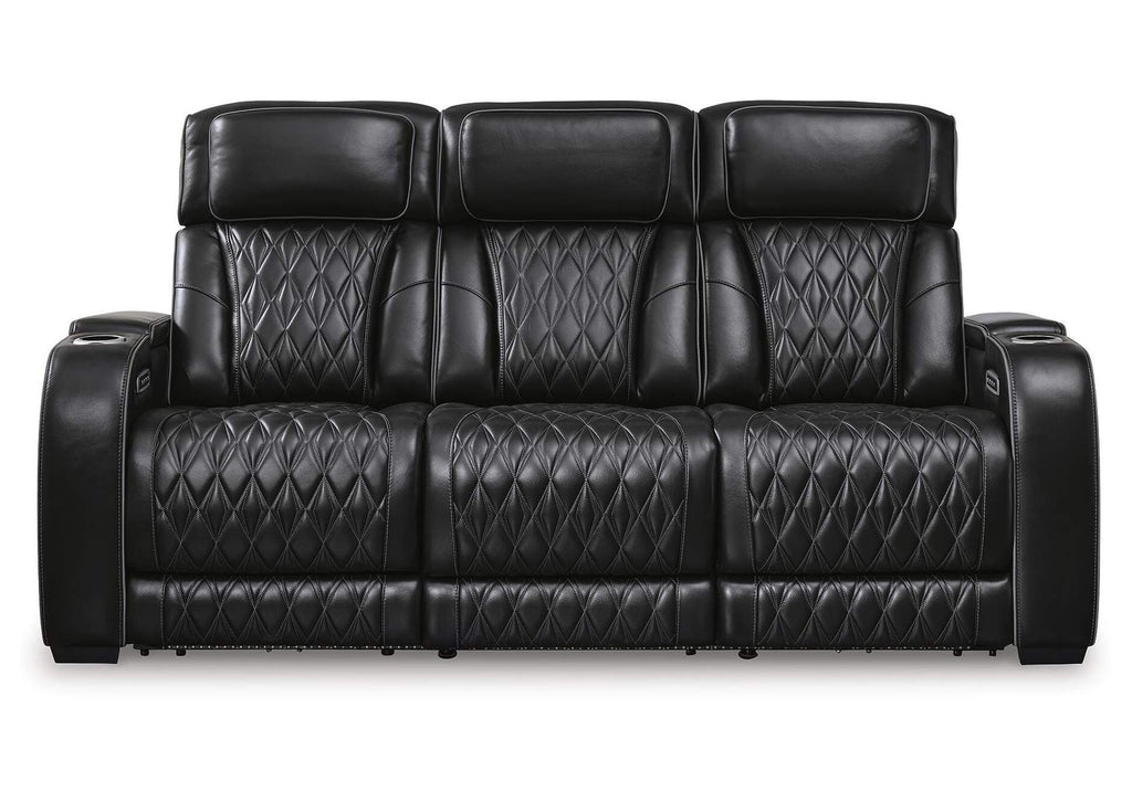 Boyington Dual Power Leather Sofa, Loveseat and Recliner front view