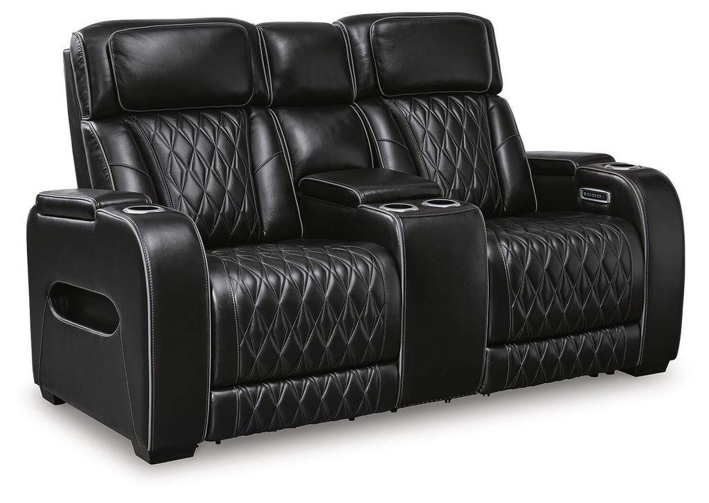 Boyington Dual Power Leather Sofa, Loveseat and Recliner angled view