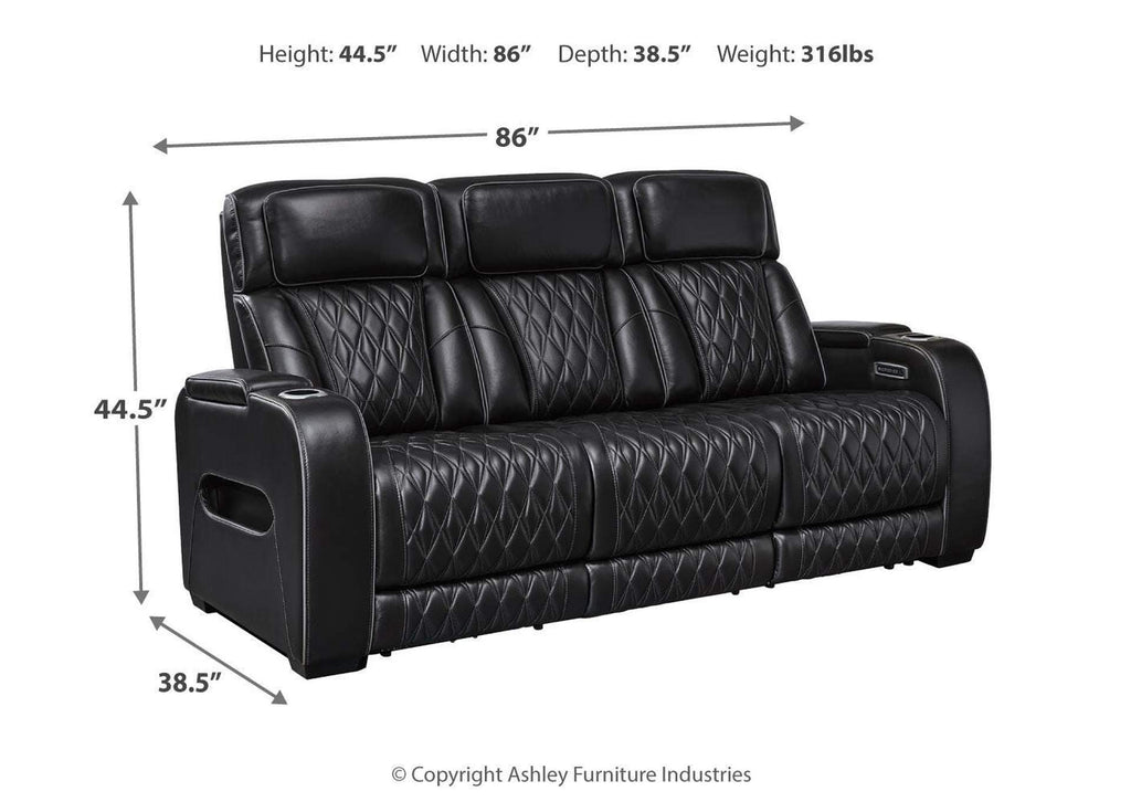 Boyington Dual Power Leather Sofa, Loveseat and Recliner dimensions