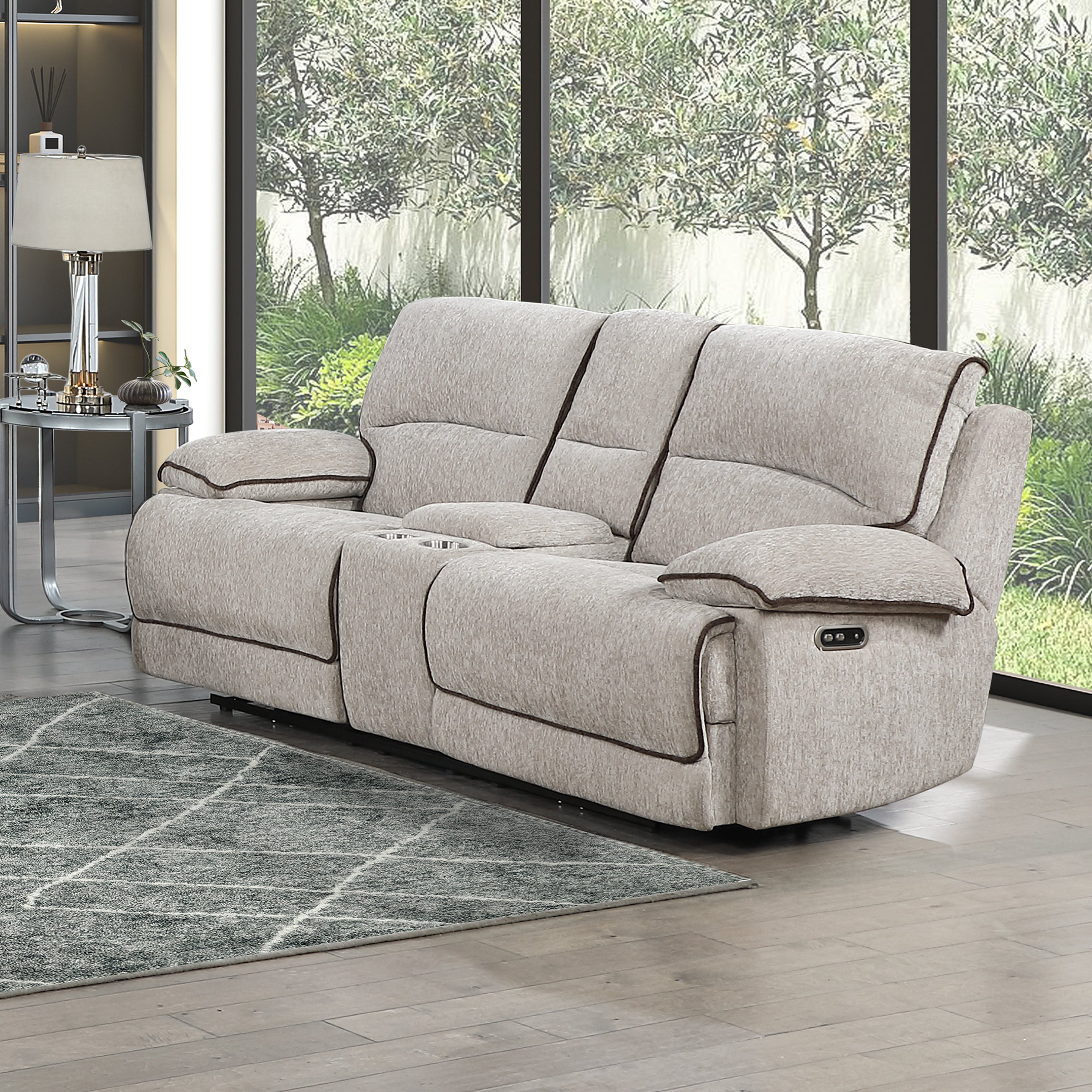 Camden Dual Reclining Console Loveseat w/Pwr Hr & Fr-Brown