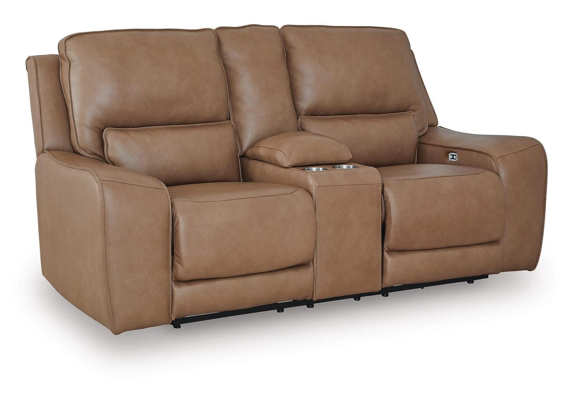 Silverbrooke Dual Power Leather Reclining Sofa and Loveseat angled view