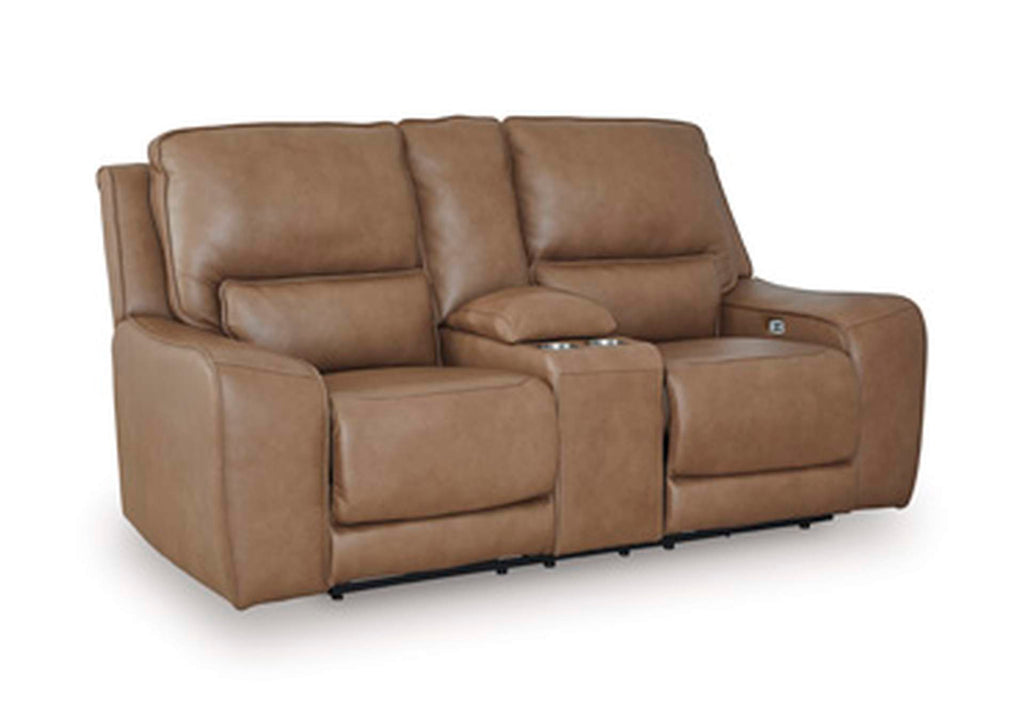 Silverbrooke Dual Power Leather Reclining Sofa and Loveseat angled view