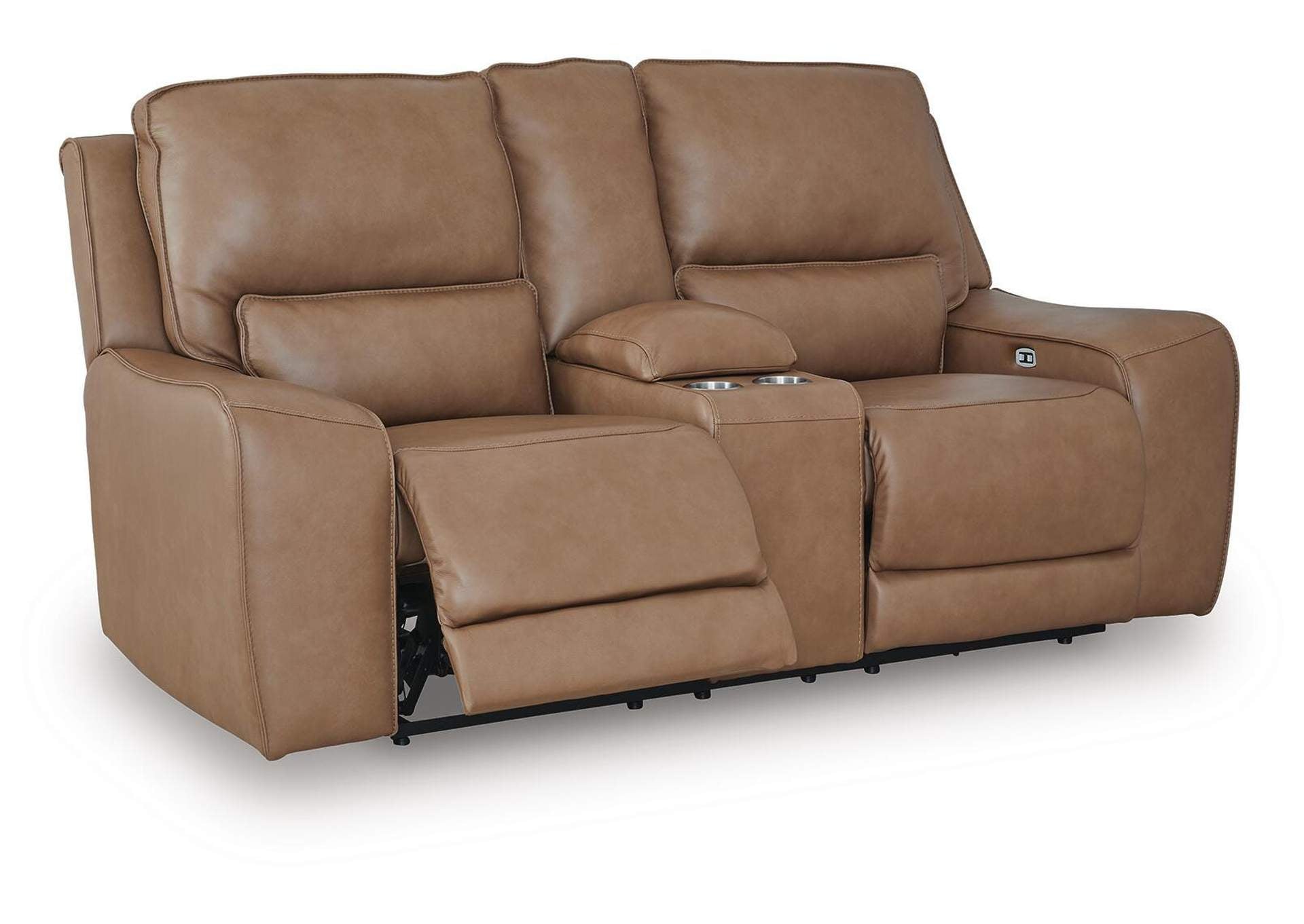 Silverbrooke Dual Power Leather Reclining Sofa and Loveseat angled view