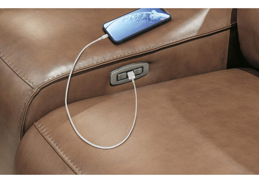 Silverbrooke Dual Power Leather Reclining Sofa and Loveseat detail