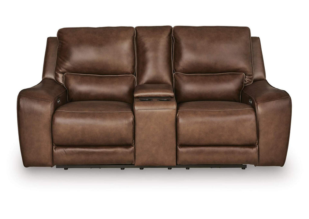 Silverbrooke Dual Power Leather Reclining Sofa and Loveseat front view