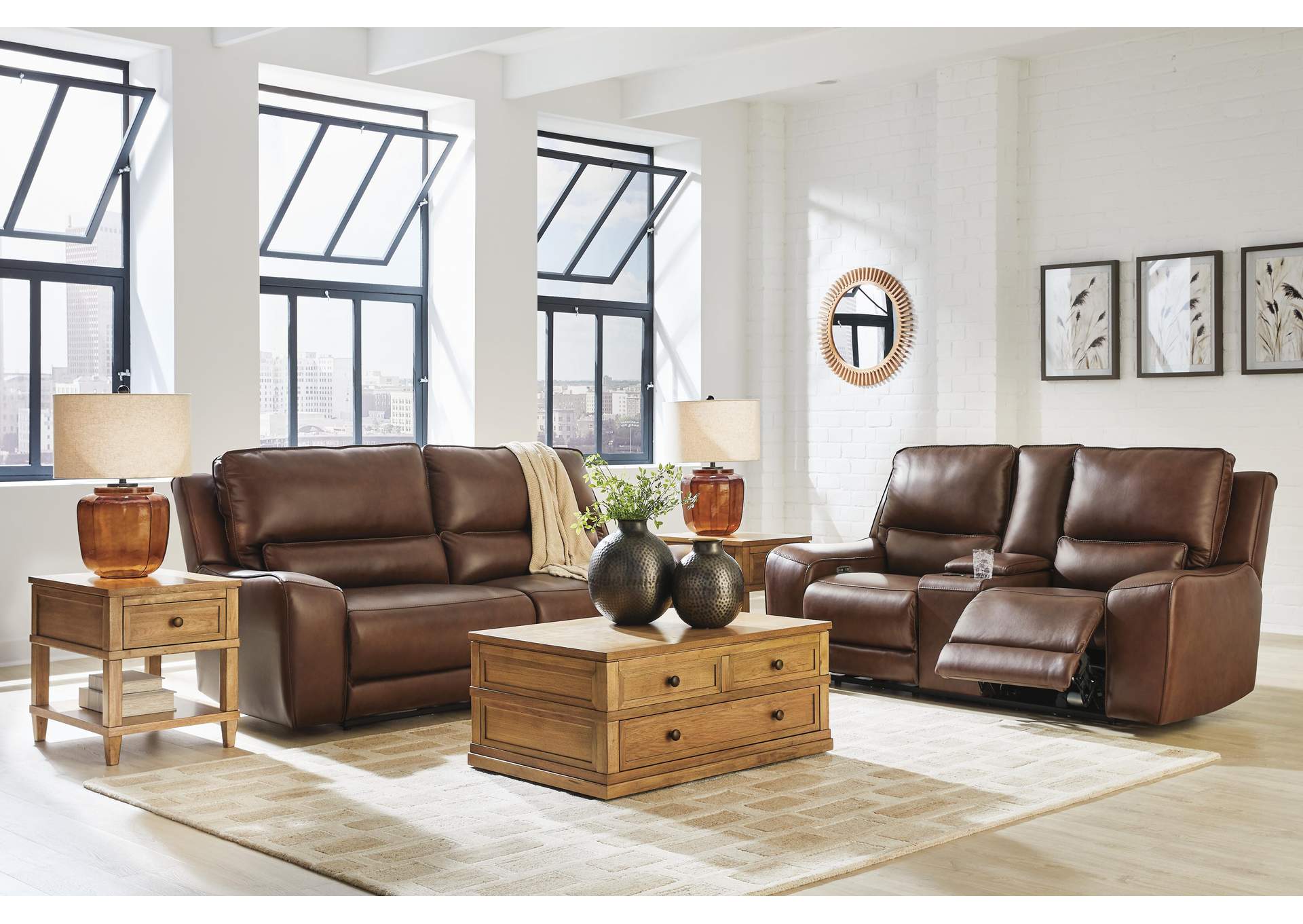 Silverbrooke Dual Power Leather Reclining Sofa and Loveseat