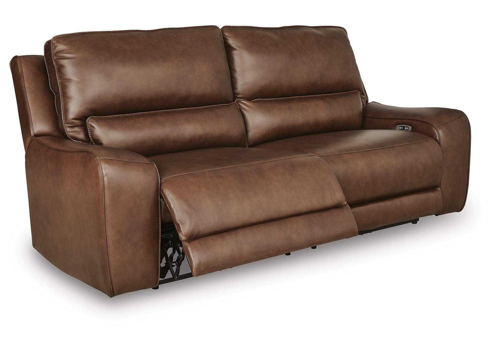 Silverbrooke Dual Power Leather Reclining Sofa and Loveseat angled view