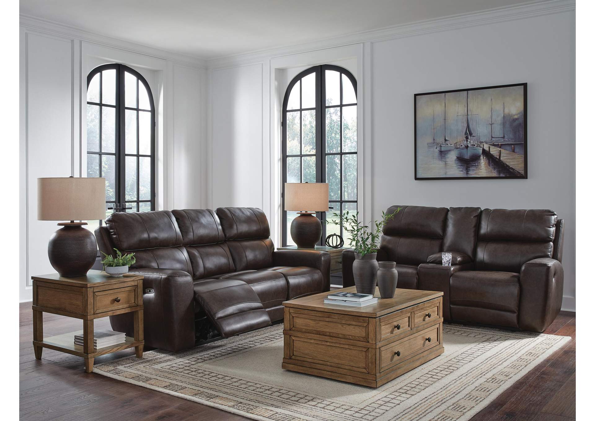 Beadel Dual Power Leather Reclining Sofa and Loveseat
