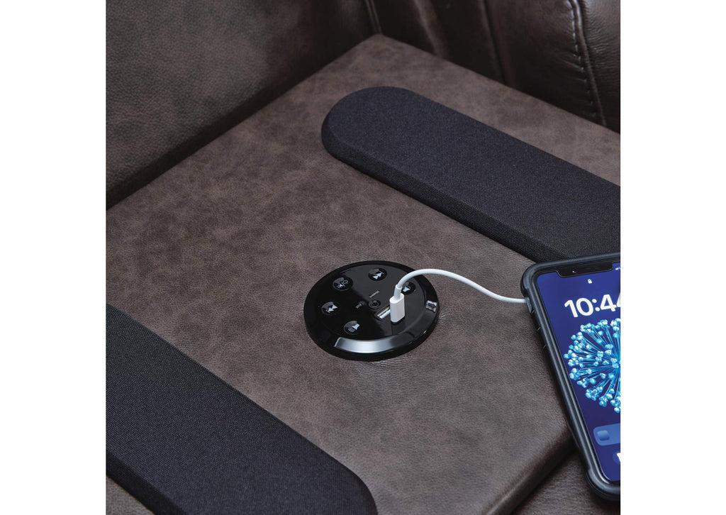 Beadel Dual Power Leather Reclining Sofa and Loveseat detail