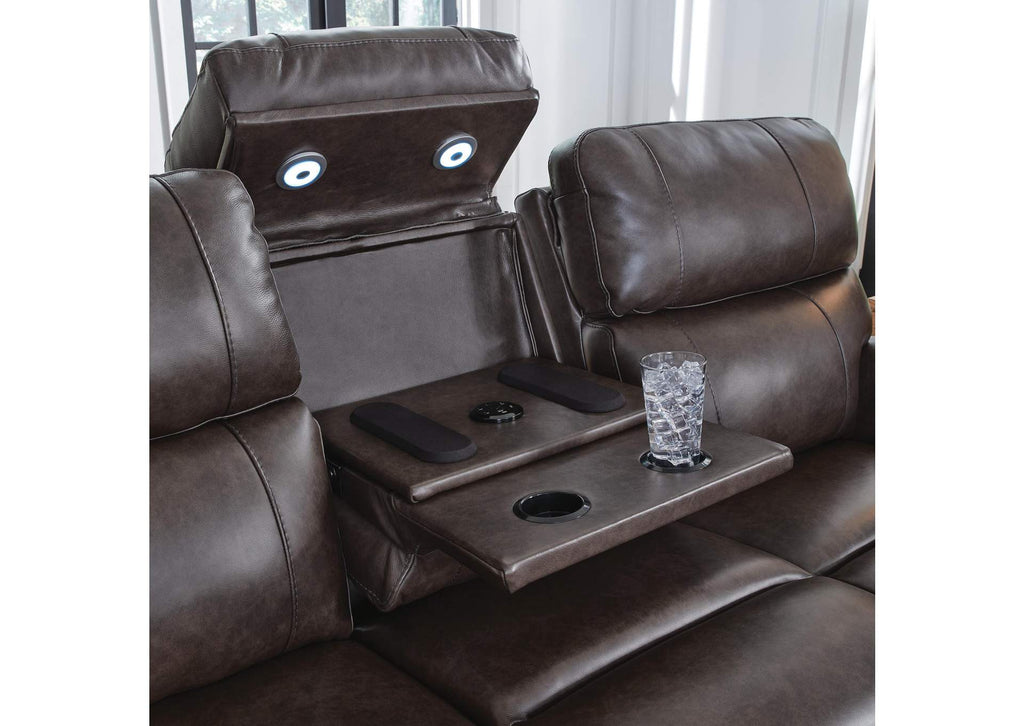 Beadel Dual Power Leather Reclining Sofa and Loveseat detail