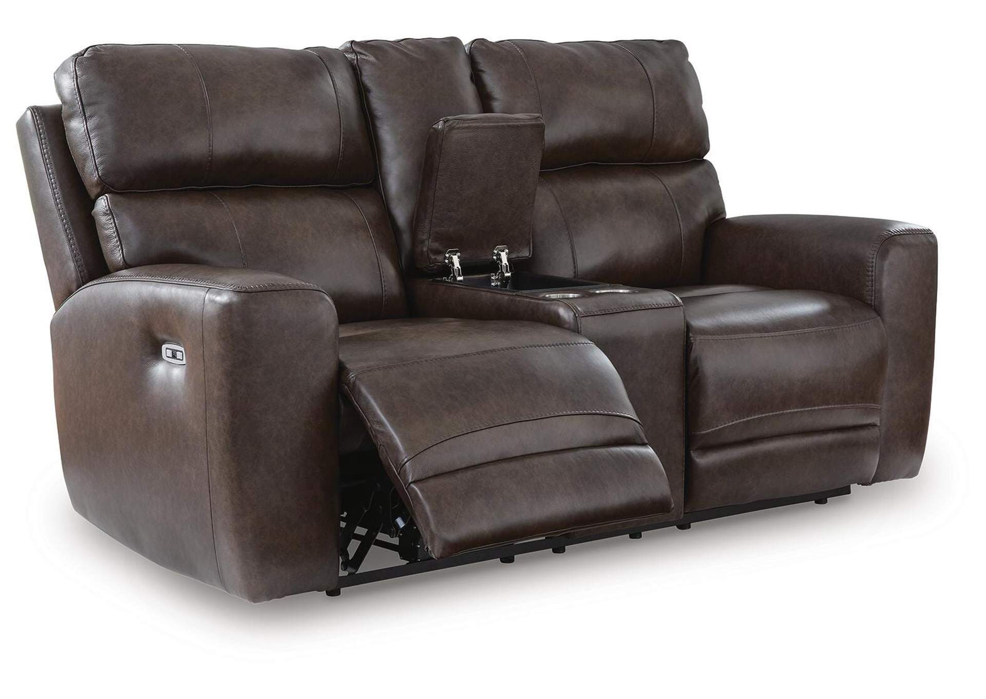 Crossplex Power Reclining Loveseat with Console angled view
