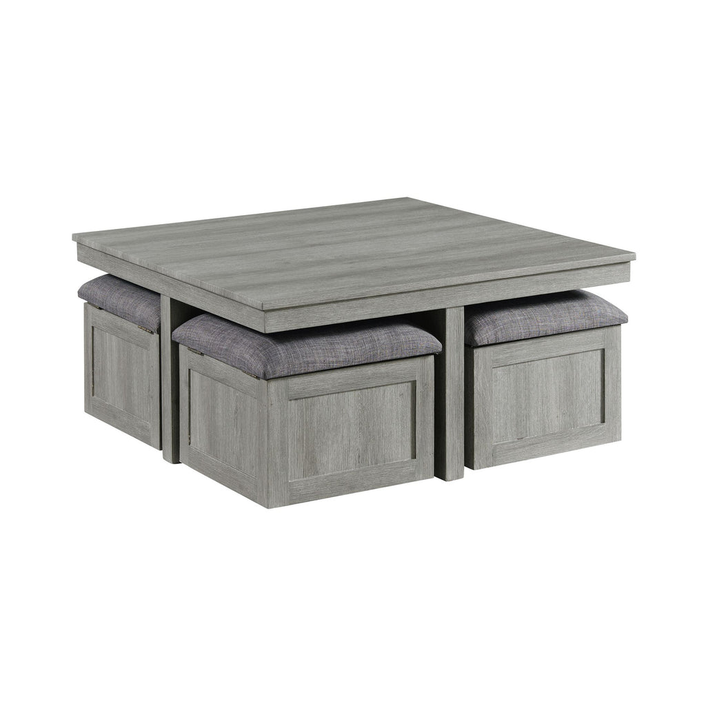 Uster Coffee Table w/Four Storage Stools Grey