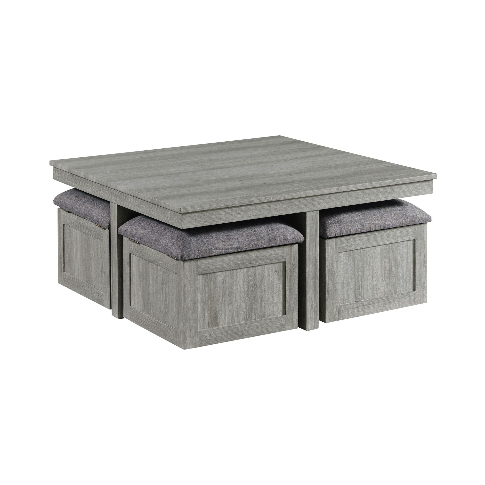 Uster Coffee Table w/Four Storage Stools Grey