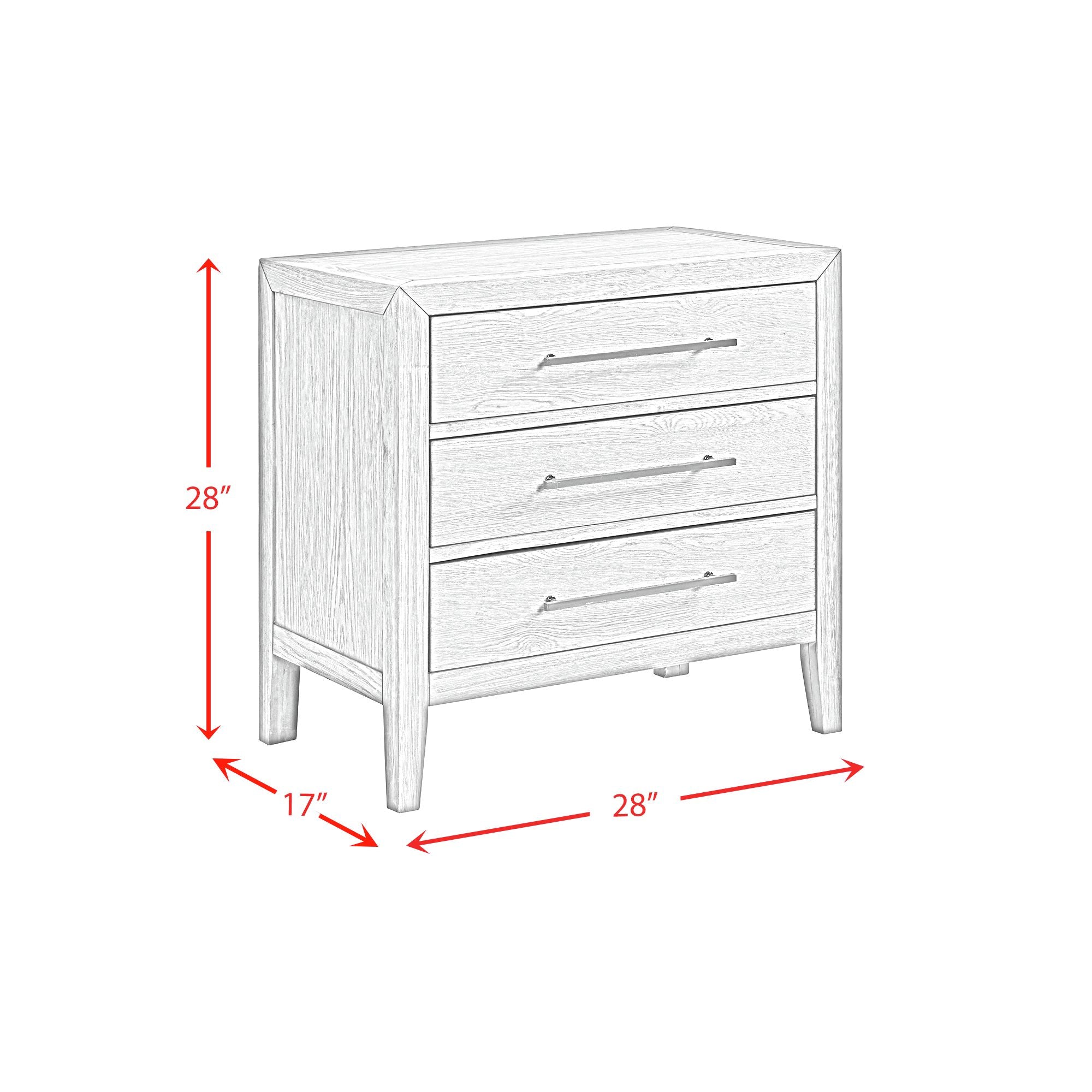 Versailles Contemporary 3-Drawer Nightstand In Grey