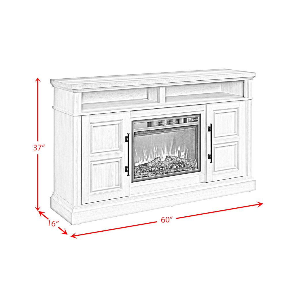 Villa Console With 23" Fireplace Insert In White & Natural