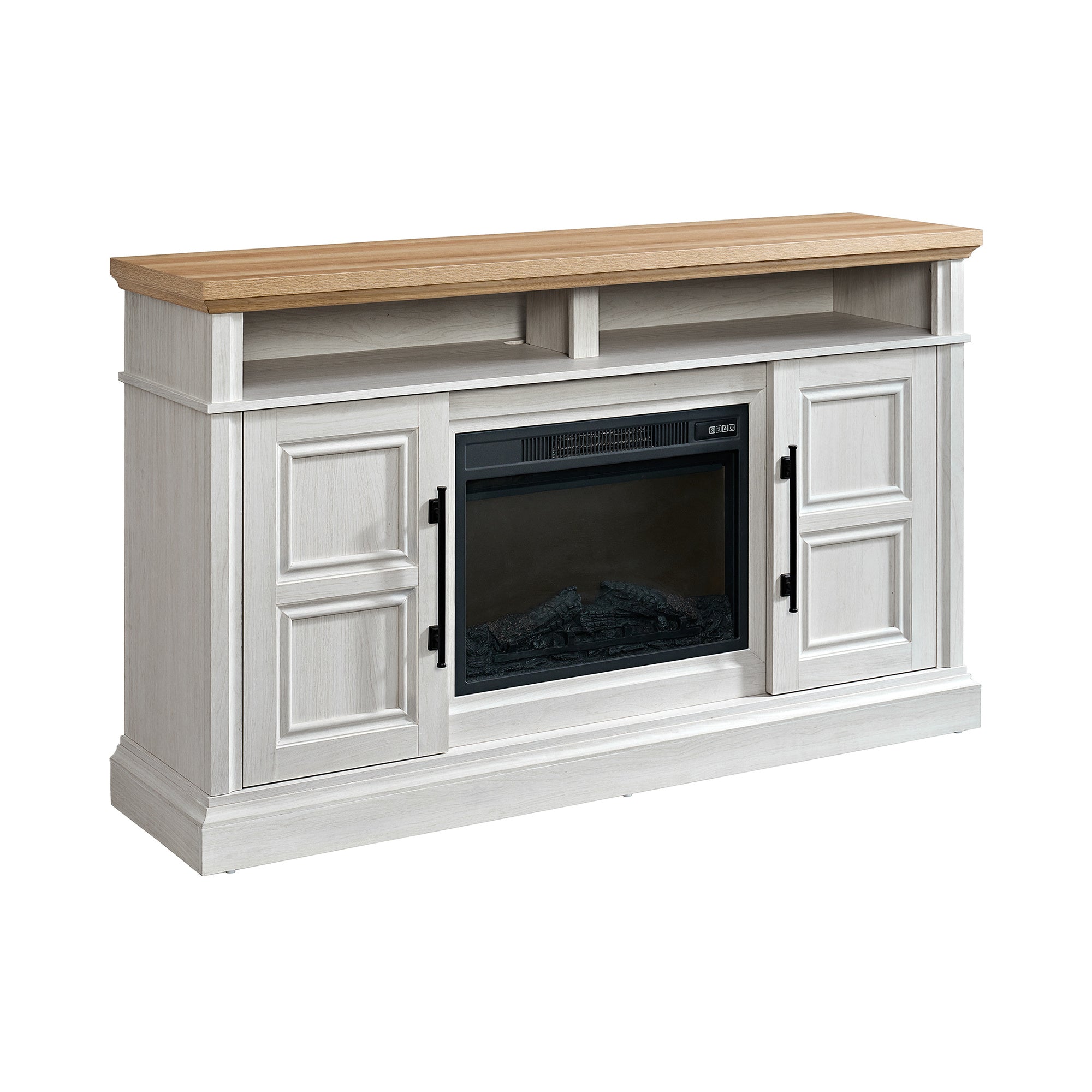 Villa Console With 23" Fireplace Insert In White & Natural