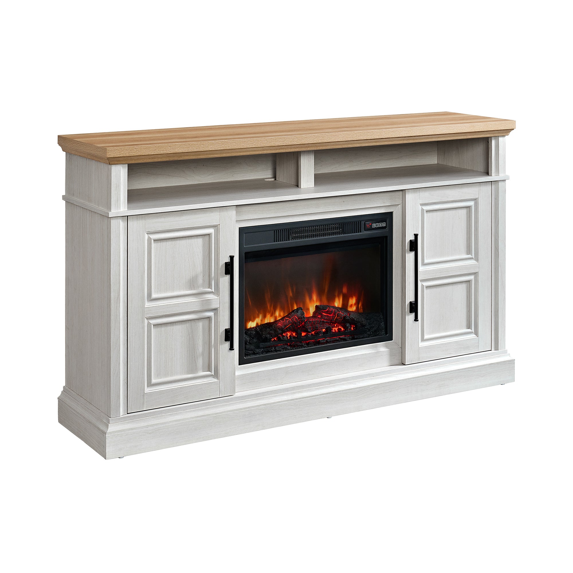 Villa Console With 23" Fireplace Insert In White & Natural