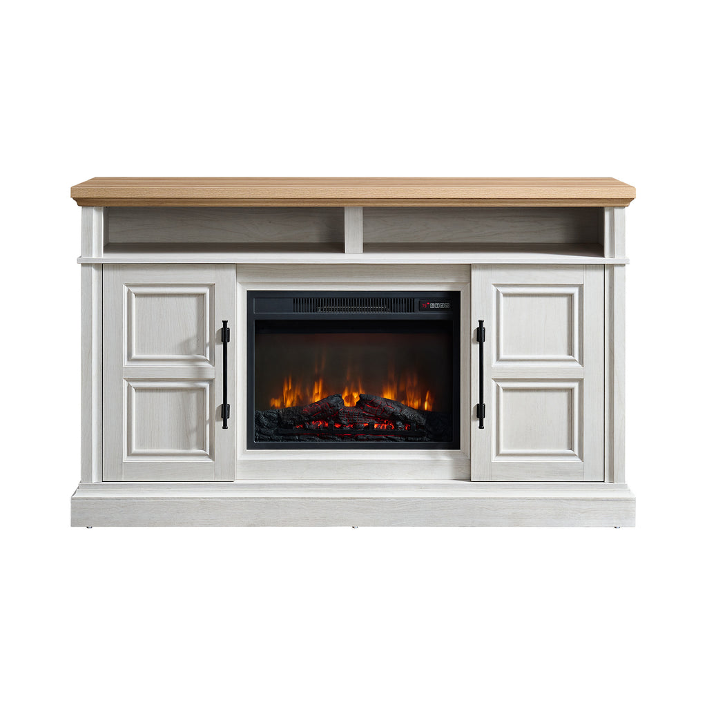 Villa Console With 23" Fireplace Insert In White & Natural