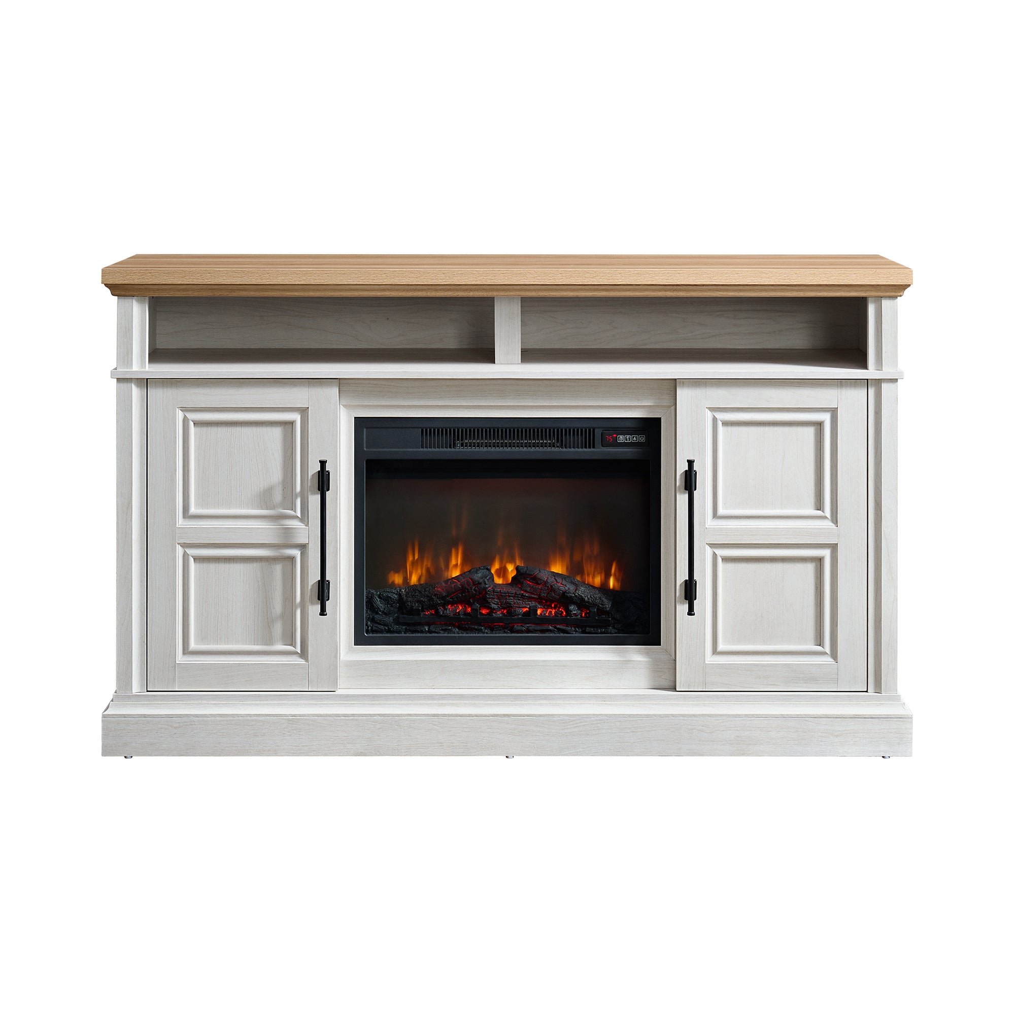 Villa Console With 23" Fireplace Insert In White & Natural