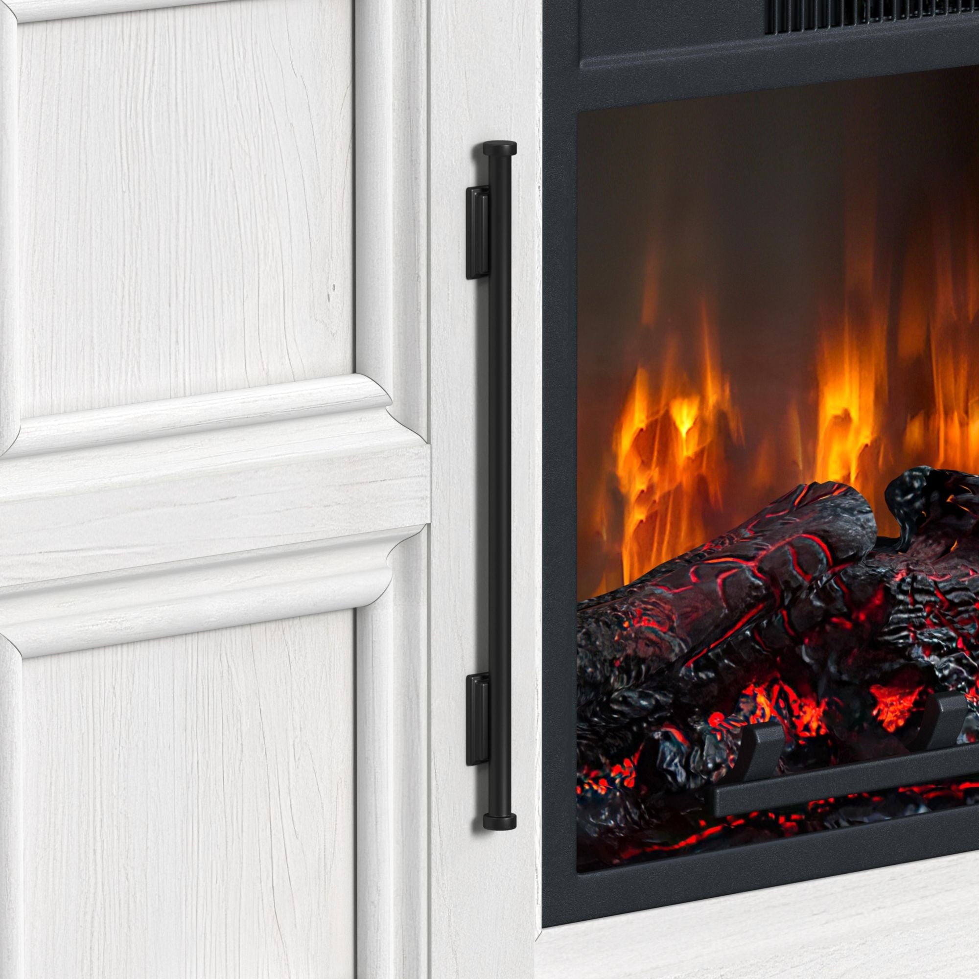 Villa Console With 23" Fireplace Insert In White & Natural