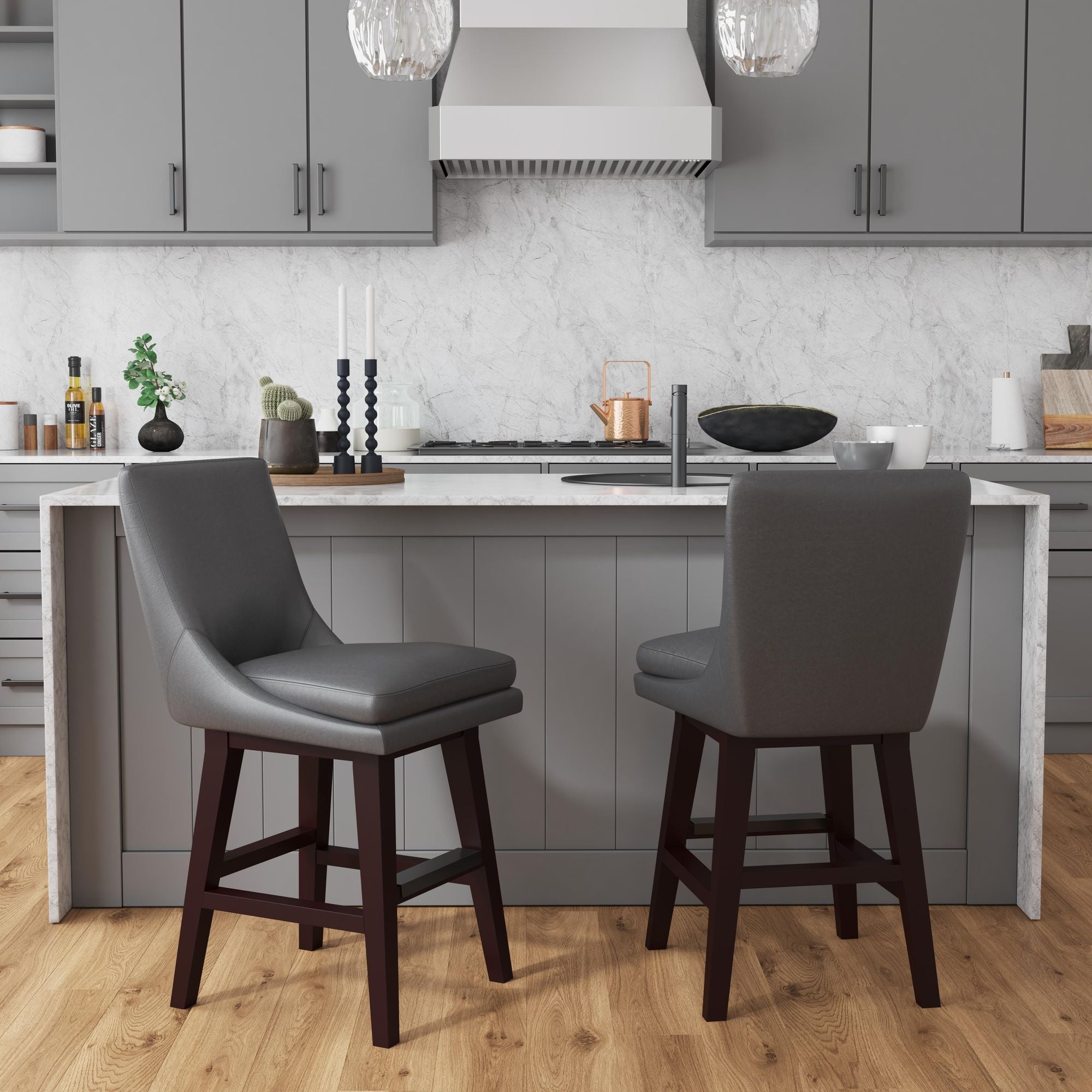 Villanova Swivel Counter Stool With Pewter PU In Espresso (2 Per Carton)