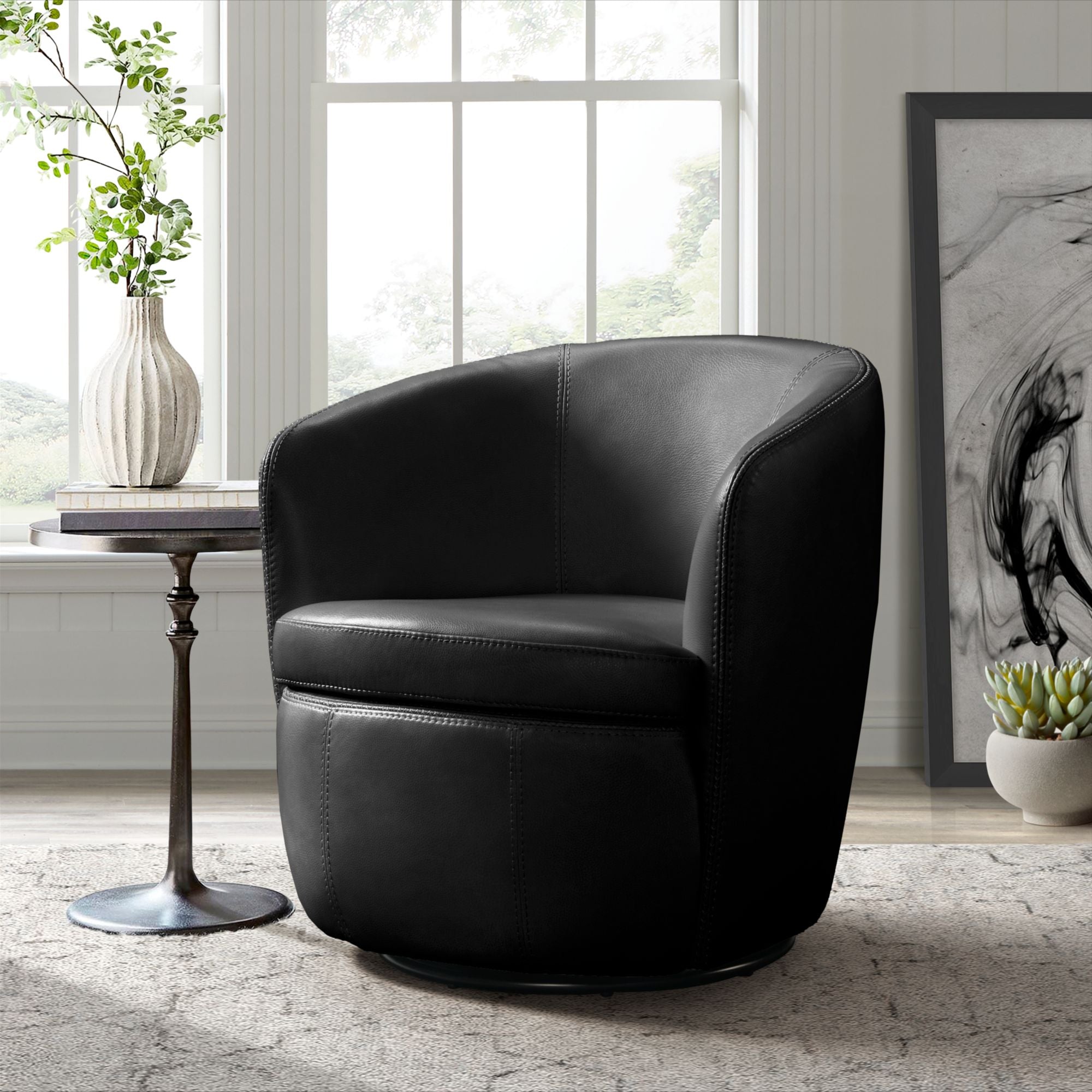 Vito Swivel Chair In Pebble Black