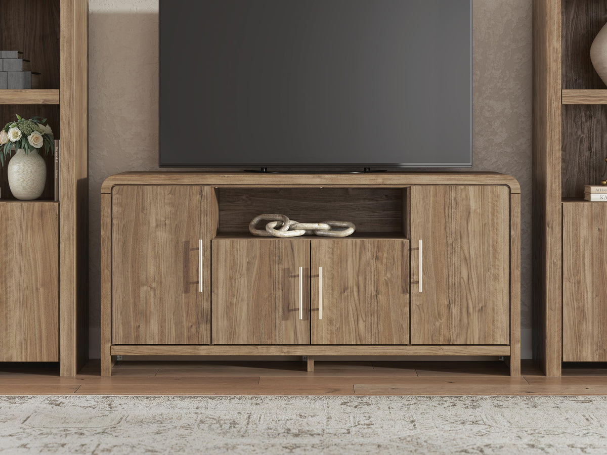 Dovander 63" TV Stand in Brown, lifestyle view