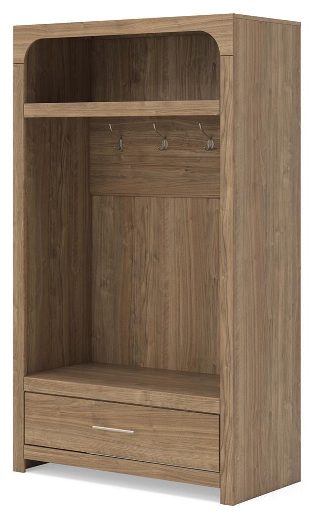 Dovander Hall Tree with Storage Bench in Brown, angle view