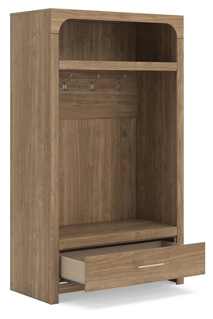 Dovander Hall Tree with Storage Bench in Brown, open view
