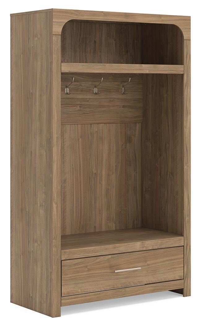 Dovander Hall Tree with Storage Bench in Brown, angle view