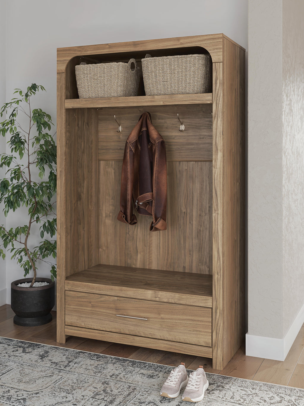 Dovander Hall Tree with Storage Bench in Brown, alternate view 3