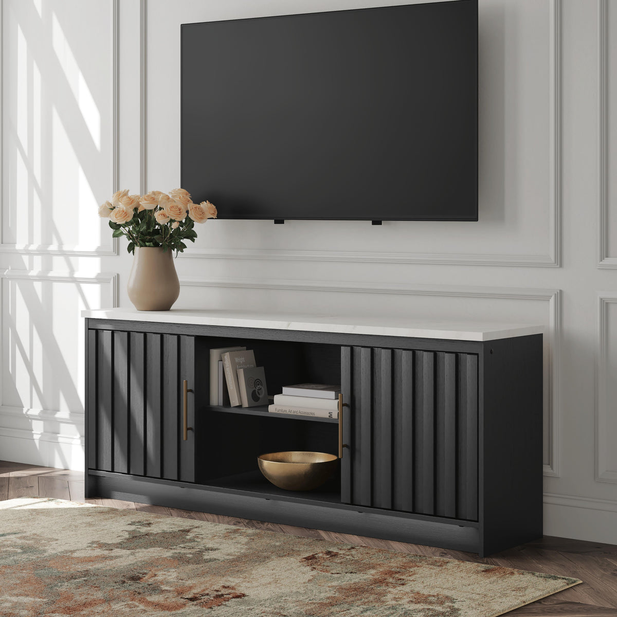 Cadmori 63" TV Stand in Black/White, alternate view 3