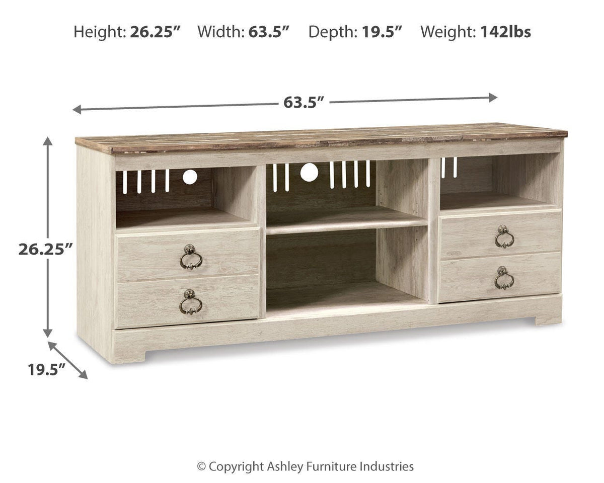 Willowton 64" TV Stand in Whitewash, alternate view 4