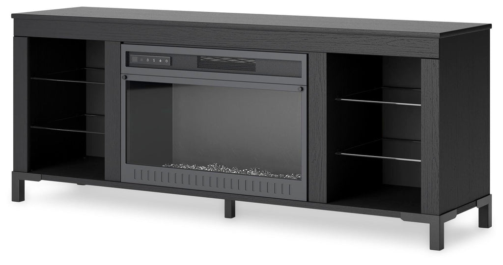 Cayberry 60" TV Stand with Electric Fireplace in Black, angle view