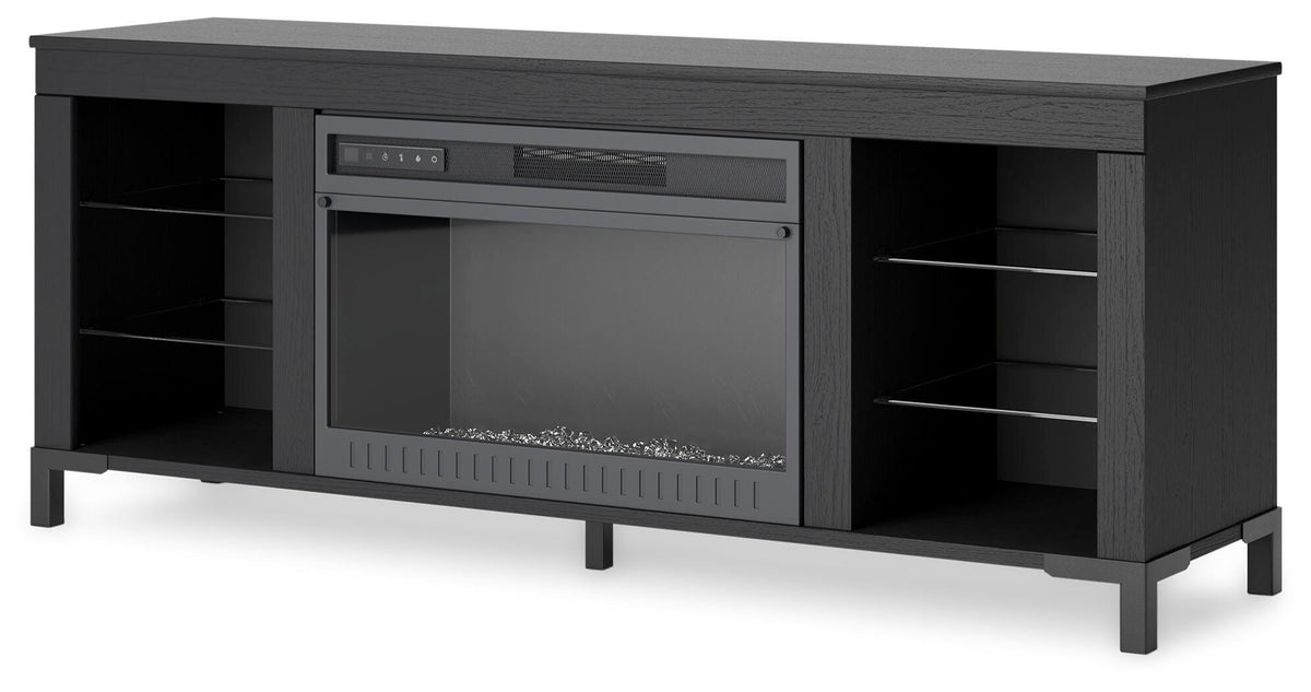 Cayberry 60" TV Stand with Electric Fireplace in Black, angle view